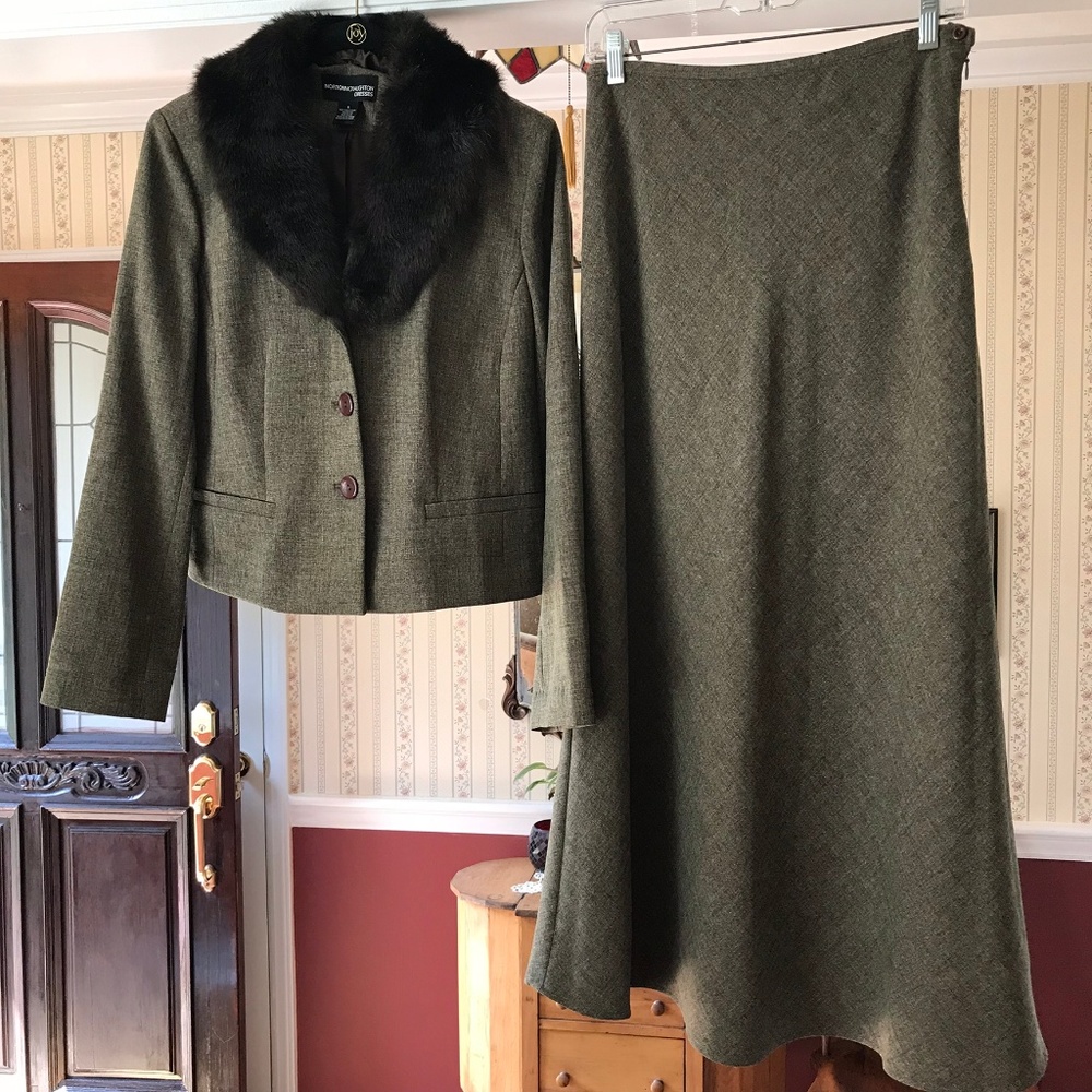 Vtg 2pc Maxi Skirt Blazer Removable Faux Fur Sz 6